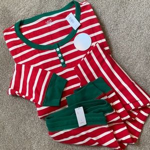 Gap holiday PJs - red white and green stripe (size large)